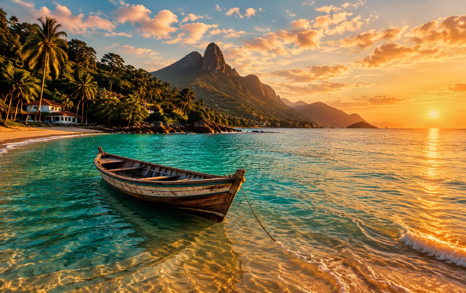 Praia ao pôr do sol